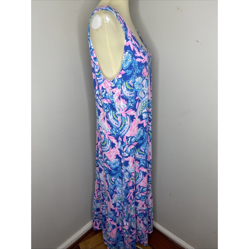 New Lilly Pulitzer Madsen V-Neck Midi Dress in Blue Tang Sitting Seaside XL - Picture 5 of 11
